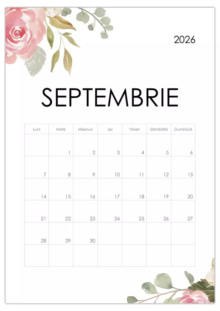 Calendar Septembrie 2026 Calendarul su Calendare Romanesti 