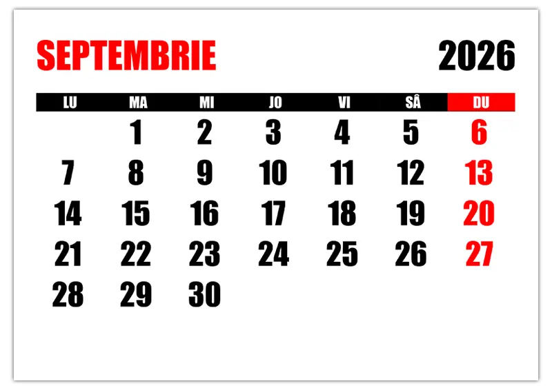 Calendar Septembrie 2026 Calendarul su Calendare Romanesti 