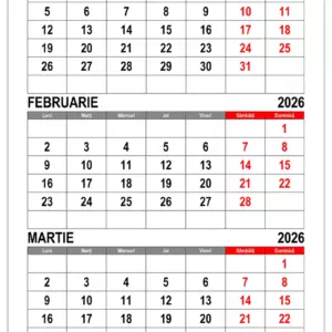 Calendar Ianuarie, Februarie, Martie 2026 calendar-ianuarie-februarie-martie-2026